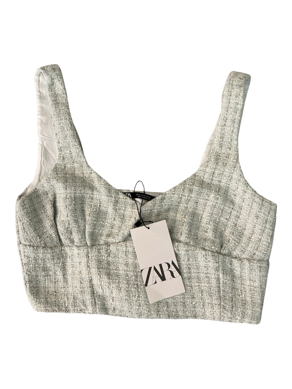 NWT Zara Mint greenTweed Crop top collegiate quiet luxury feminine cropped cozy
